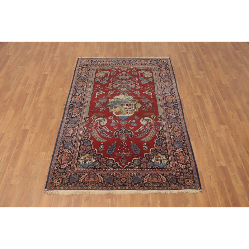 Hand Knotted Oriental 100% Wool Carpet Traditional Medallion Red Kashan Area Rug - 6' 10'' X 4' 6''