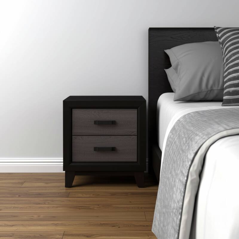 HomeRoots 22" Black And Gray Wood Two Drawer Nightstand - Black - 2-drawer