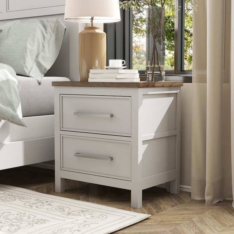 Furniture of America Althea Modern Farmhouse 2-Drawer Solid Wood Nightstand - White