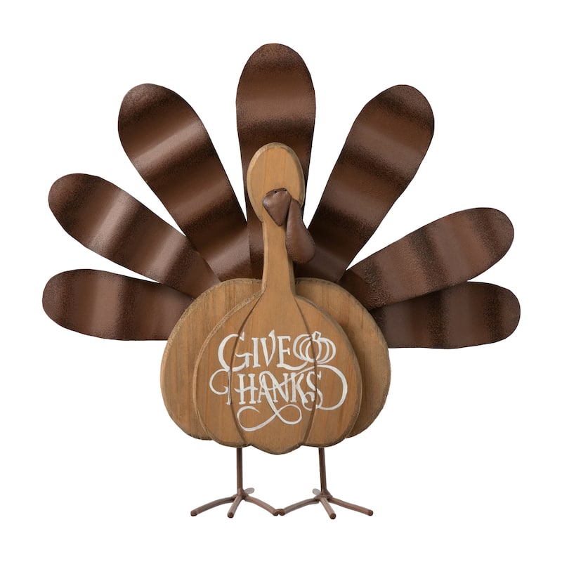Glitzhome Thanksgiving Wooden Turkey Wall Hanging or Table Decor - B/Table Decor