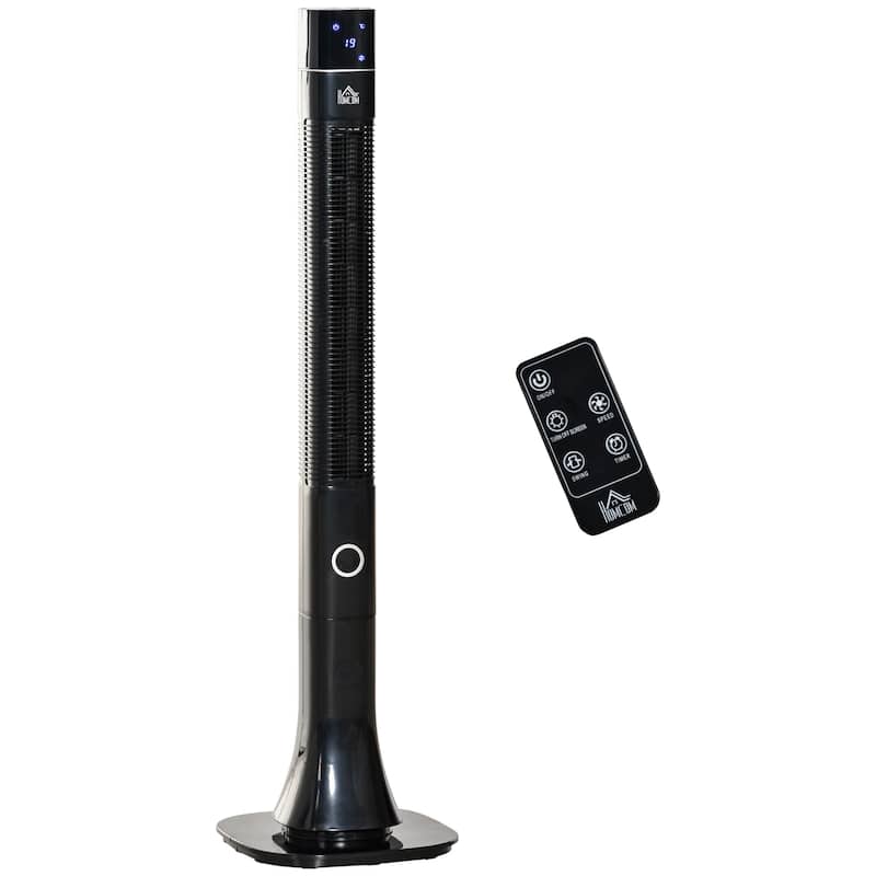 HOMCOM Tower Fan Cooling for Bedroom with 3 Speed, 12h Timer, Oscillating, LED Display, Remote Controller, Black