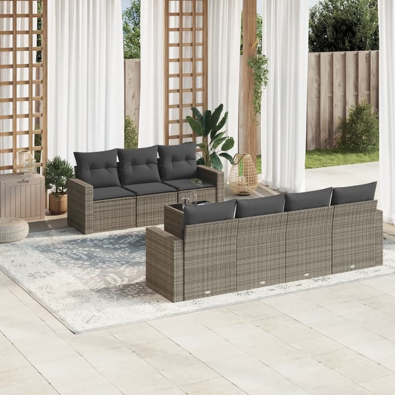 vidaXL Patio Sofa Set with Cushions Outdoor Furniture 8 Piece Poly Rattan - 21.7 x 21.7 x 14.6 - Gray