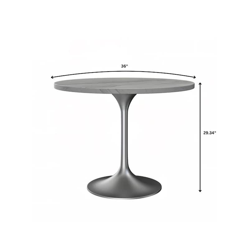 LeisureMod Verve Round Dining Table with Resin TableTop and Brushed Chrome Base for Kitchen & Dining Room