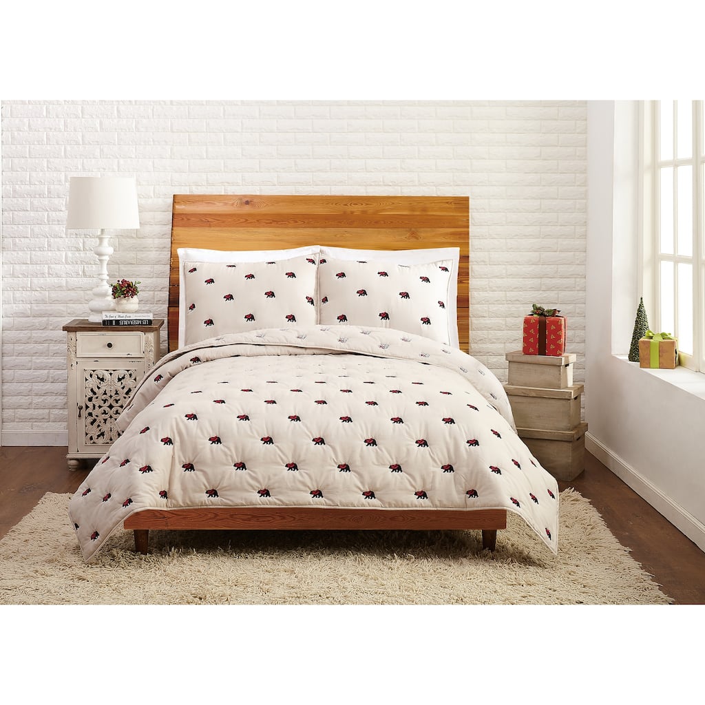 Holiday Bear Embroidered Quilt Set