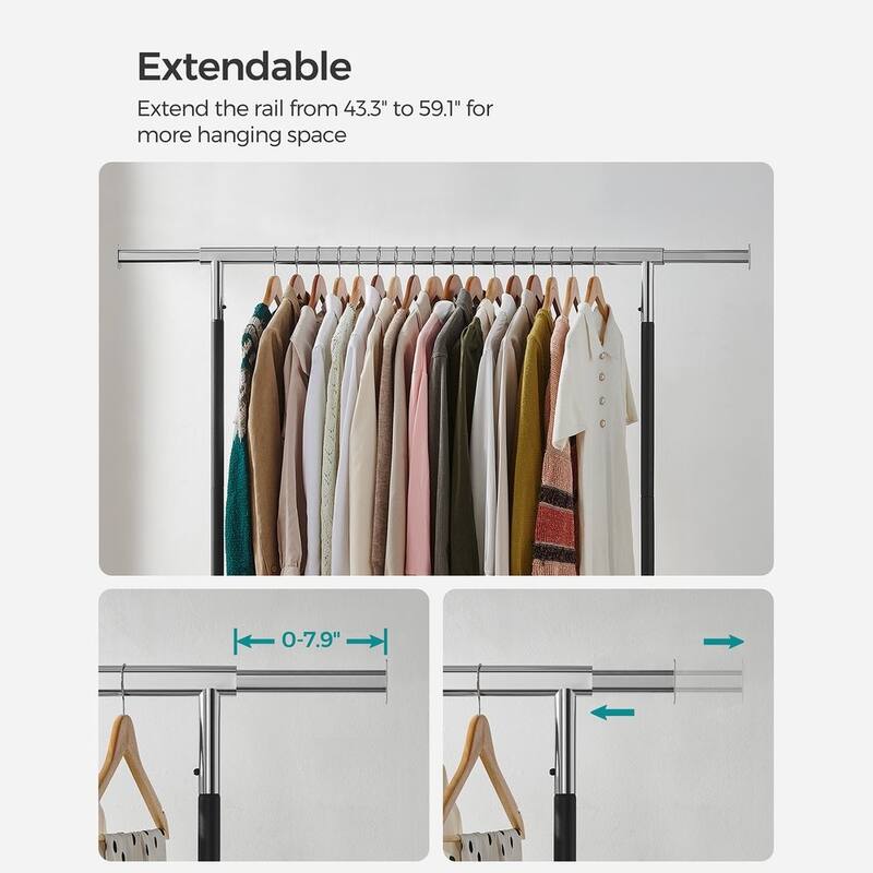 Rolling Clothes Rack with Sturdy Steel Tubes and Extra Load Capacity 2 Lockable Casters - 43.3" x 17.7" x 63"