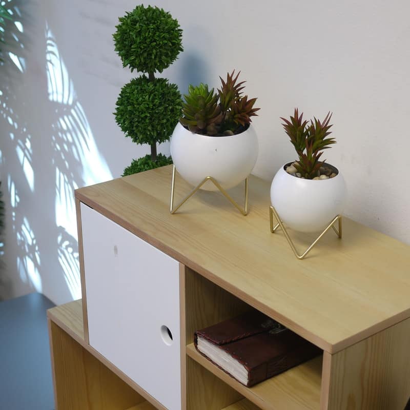ABN5E131-WHT Spherical Planter, Gold, White, Set of 2 - 8'6" x 13'