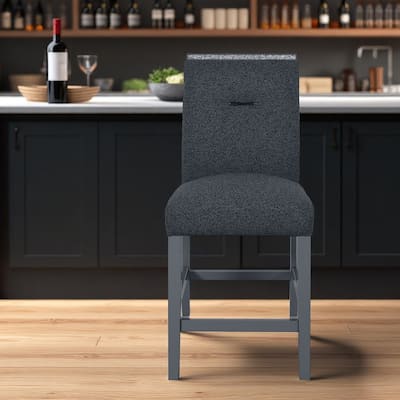 HomeRoots 25" Dark Gray Wood and Suede Counter Height Bar Chair