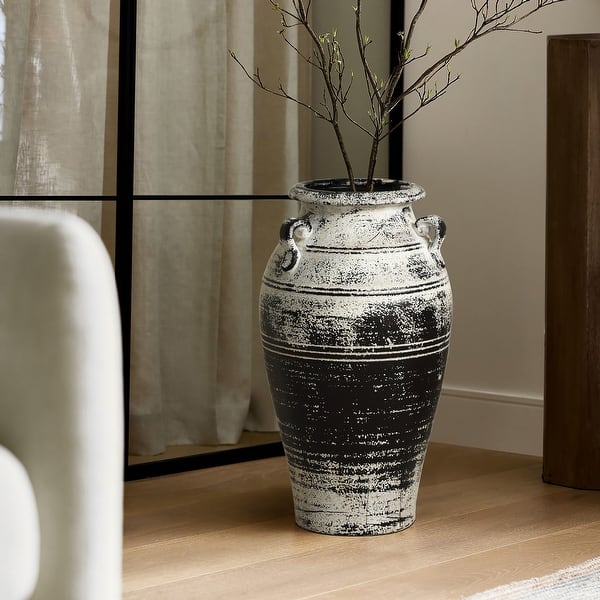 slide 2 of 7, Vingate White and Black Ceramic 18.3-Inch Tall Urn Vase