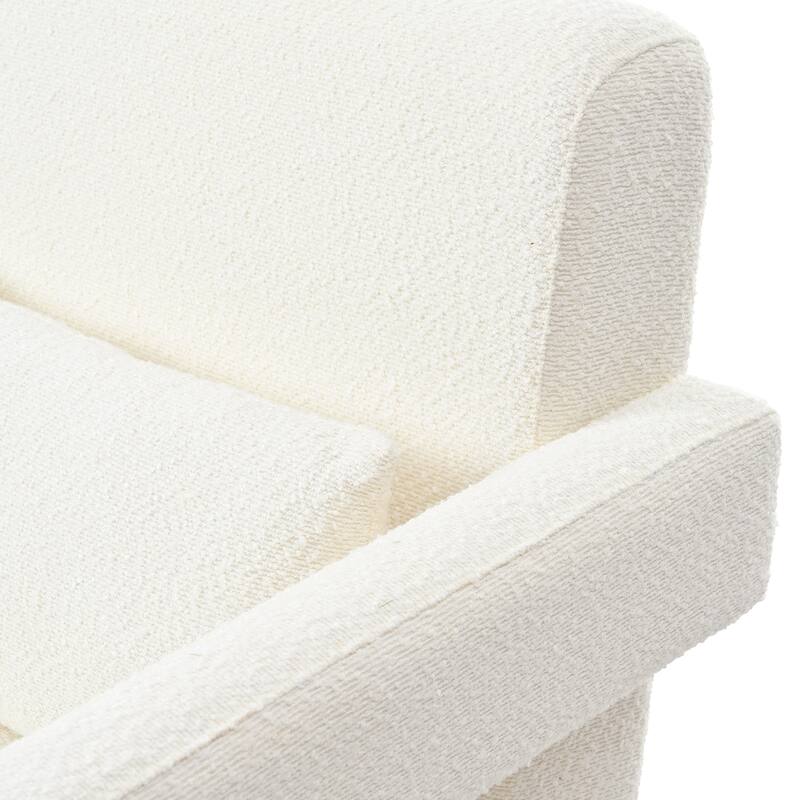 Boucle Fabric Accent Chair Set of 2 with Right-Angle Armrests, Ergonomic Lumbar Support, and Square Wooden Legs