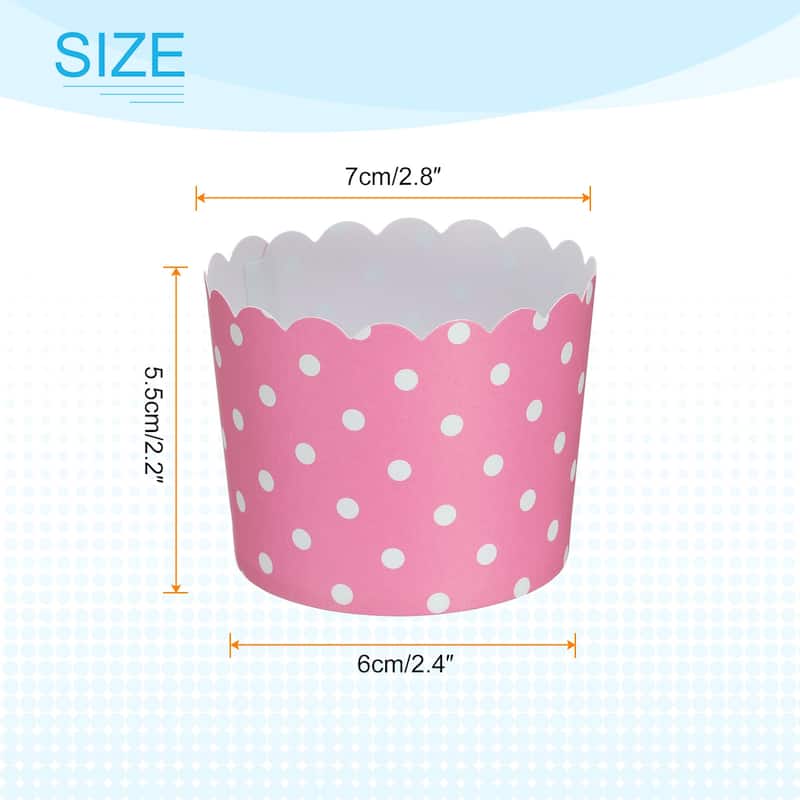 100Pcs Paper Baking Cups 6oz Cupcake Muffins Liner Wrappers - Polka Dot Pink
