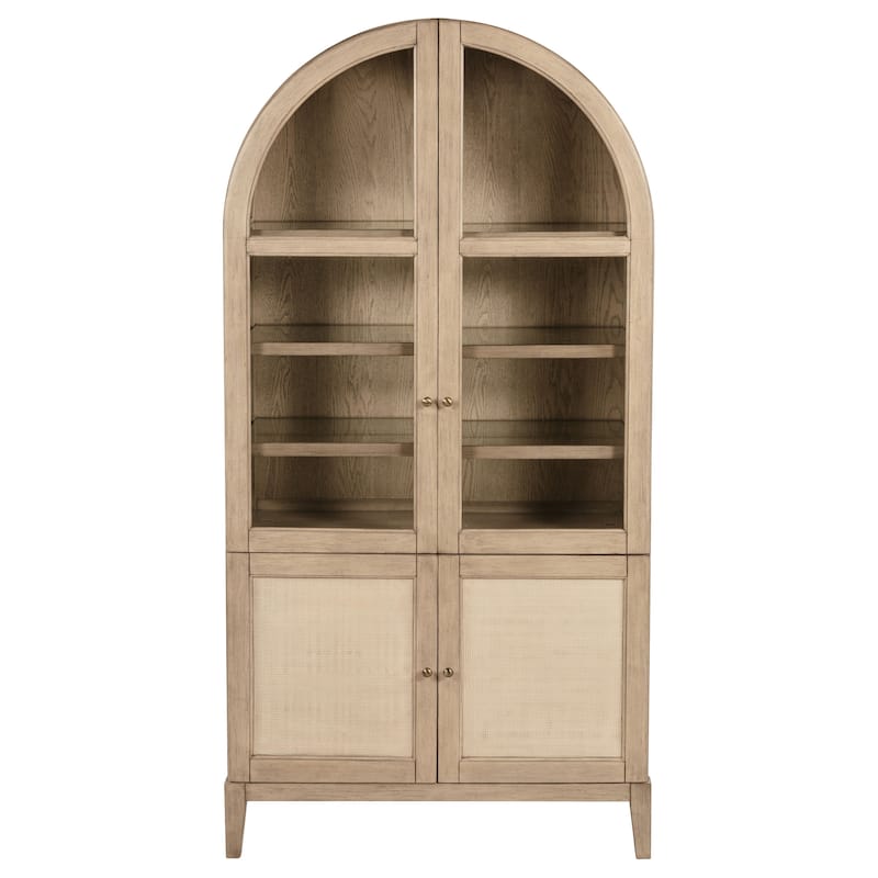 Kailani 4-Door Cane Dining Vitrine Display Cabinet Beige Oak - N/A