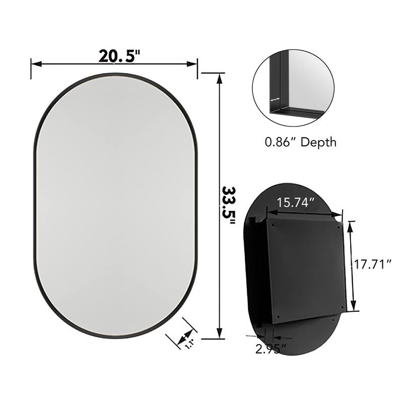 Oval Recessed Medicine Cabinet,Metal Framed Bathroom Wall Cabinet with Mirror and Adjustable Shelves,Wall Mirror with Storage
