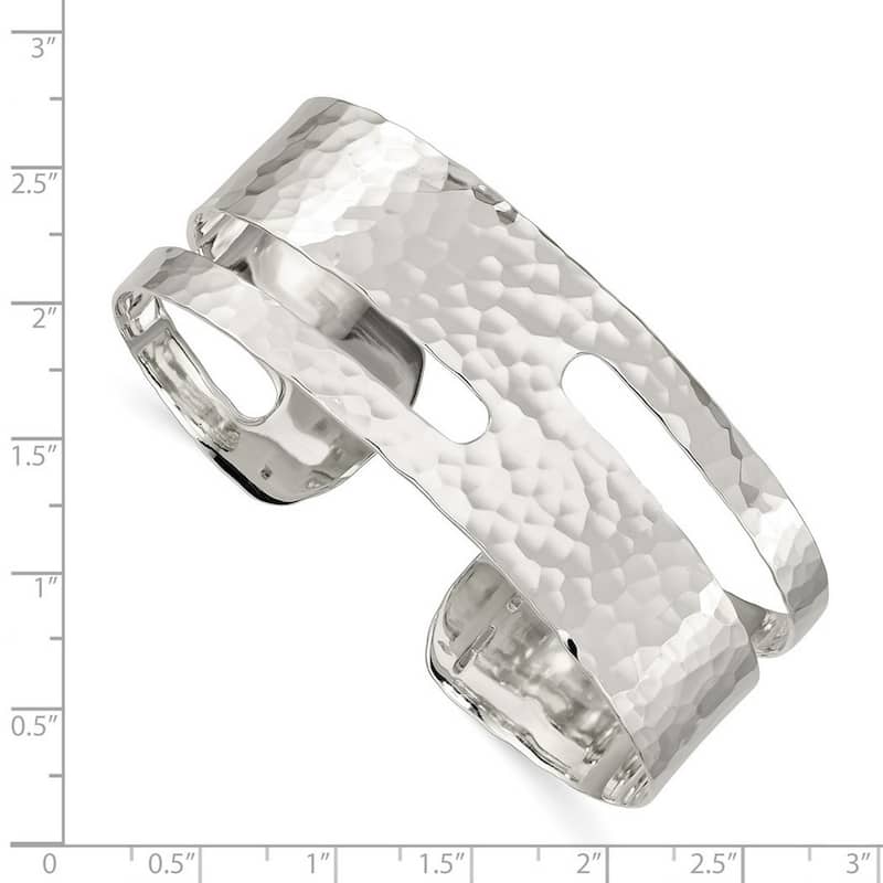 Curata 925 Sterling Silver 23mm Hammered Cut-out Modern Cuff Bangle Bracelet