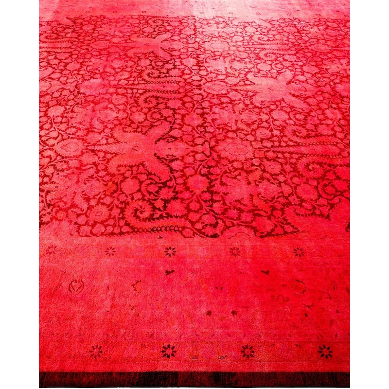Overton Hand Knotted Wool Vintage Inspired Modern Contemporary Overdyed Pink Area Rug - 9' 3" x 12' 2"