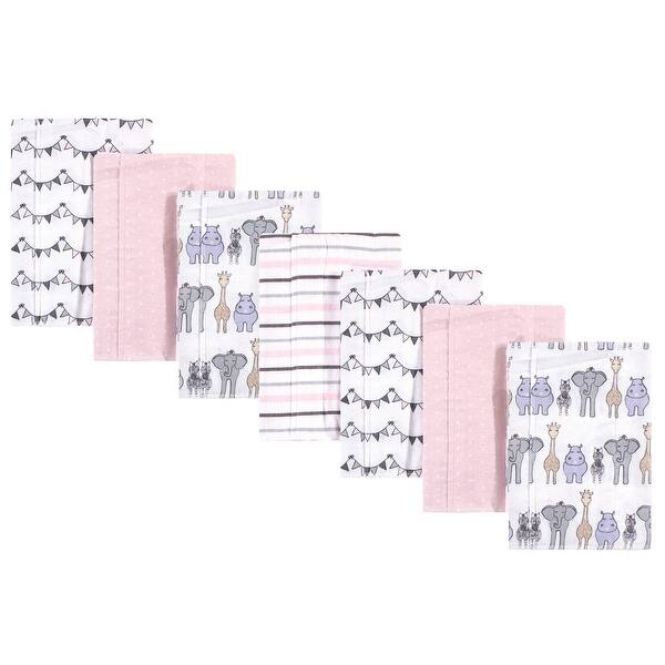 slide 1 of 1, Hudson Baby Infant Girl Cotton Flannel Burp Cloths 7pk, Pink Safari, One Size - Pink Safari - One Size One Size - Pink Safari