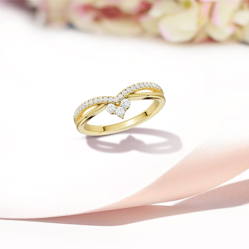 1/5ct TDW Diamond Contour Wedding Band in 10k Gold for Women