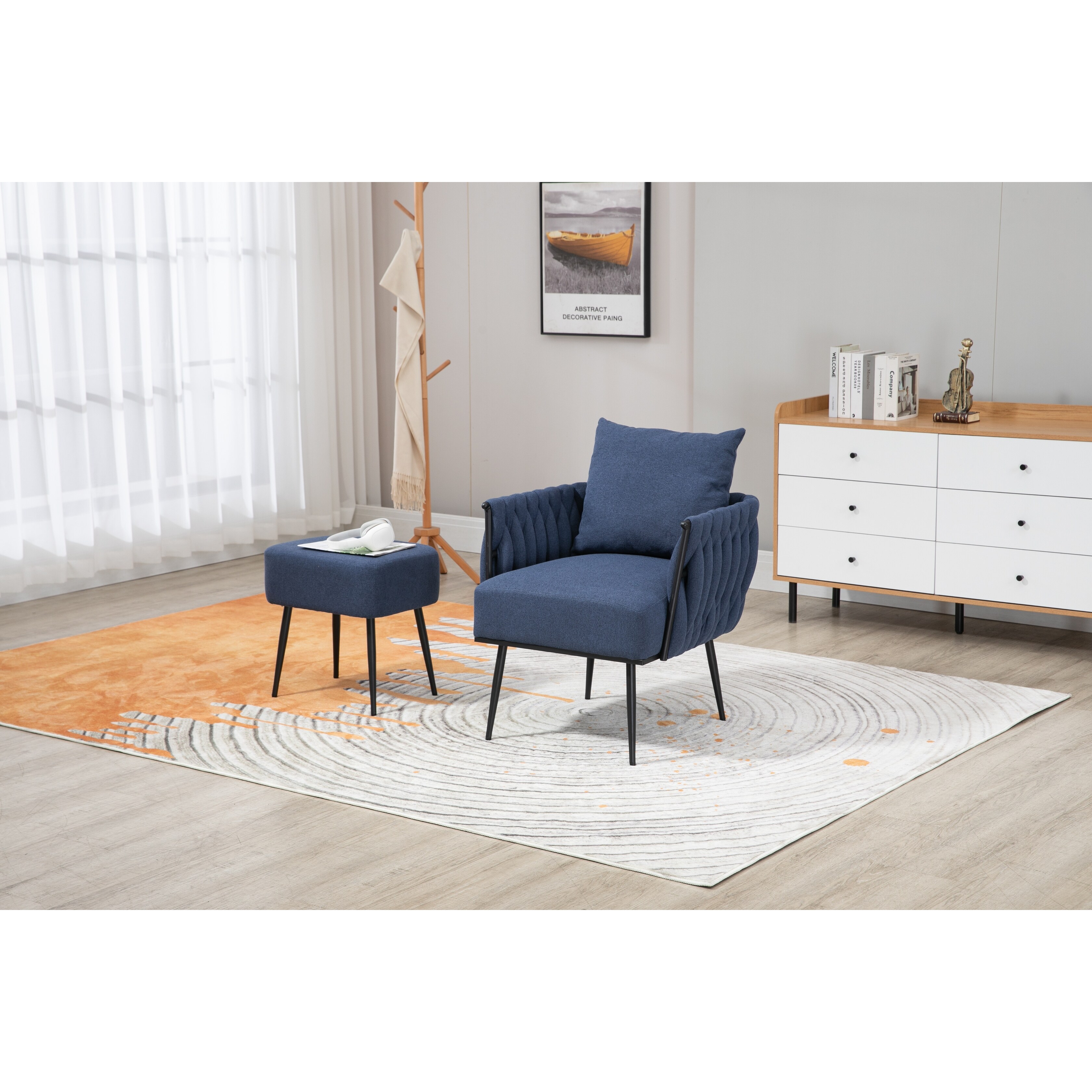 Navy chair and ottoman set deals