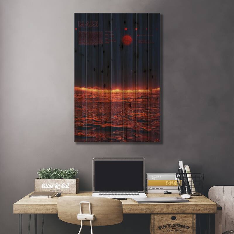 Mars Print On Wood by 2046 Design - Multi-Color
