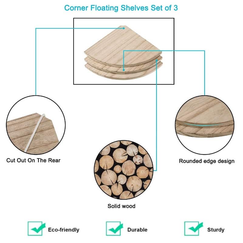 Corner Wall Shelves - 10"D x 10"W x 0.7"H