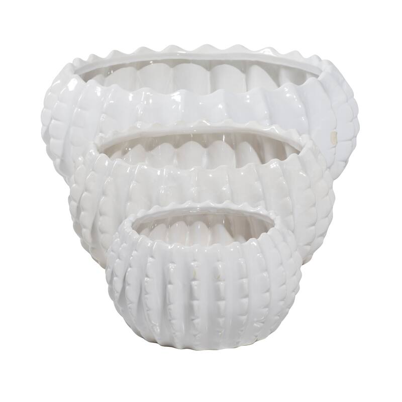 White Ceramic Indoor Outdoor Planter (Set of 3) - S/3 8", 12", 19"W