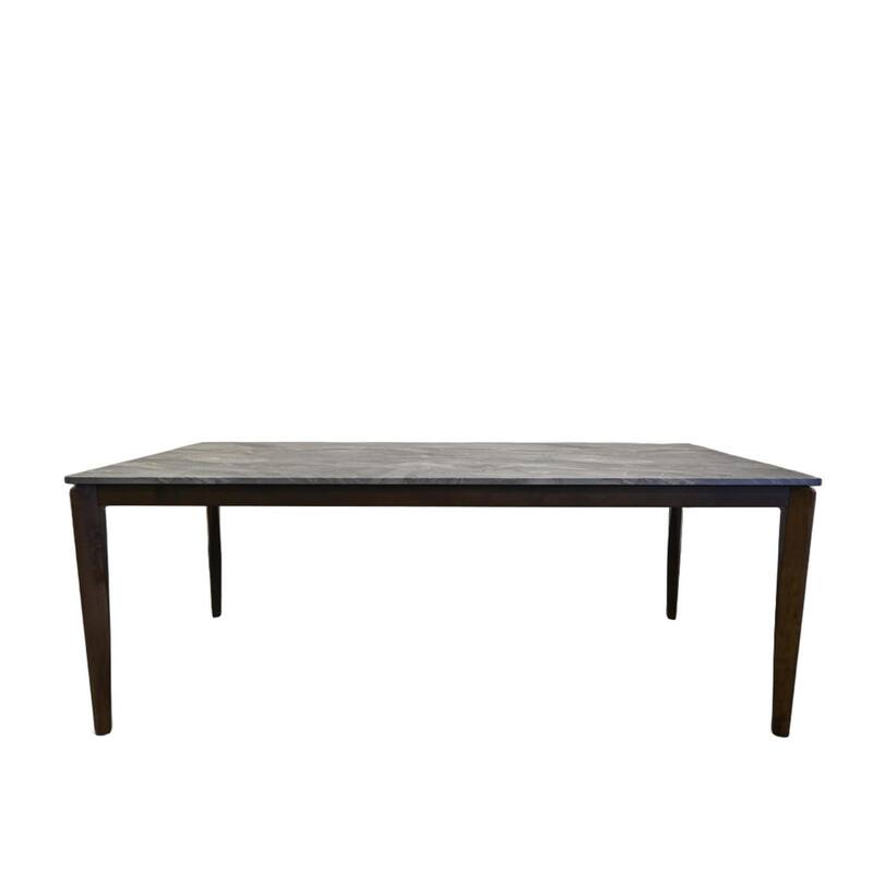 HomeRoots 63" Gray and Walnut Faux Marble and Wood Dining Table - 62.90 in. x 29.50 in. x 35.40 in.