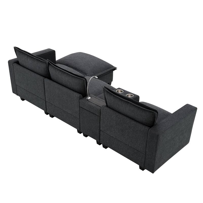Cloud Sectional Sofa wConsole, USB, Reading Light, Cup Holder, Ottoman