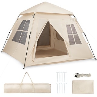 Outdoor Pop-up Camping Tent with Two Storage Pockets, Windows and