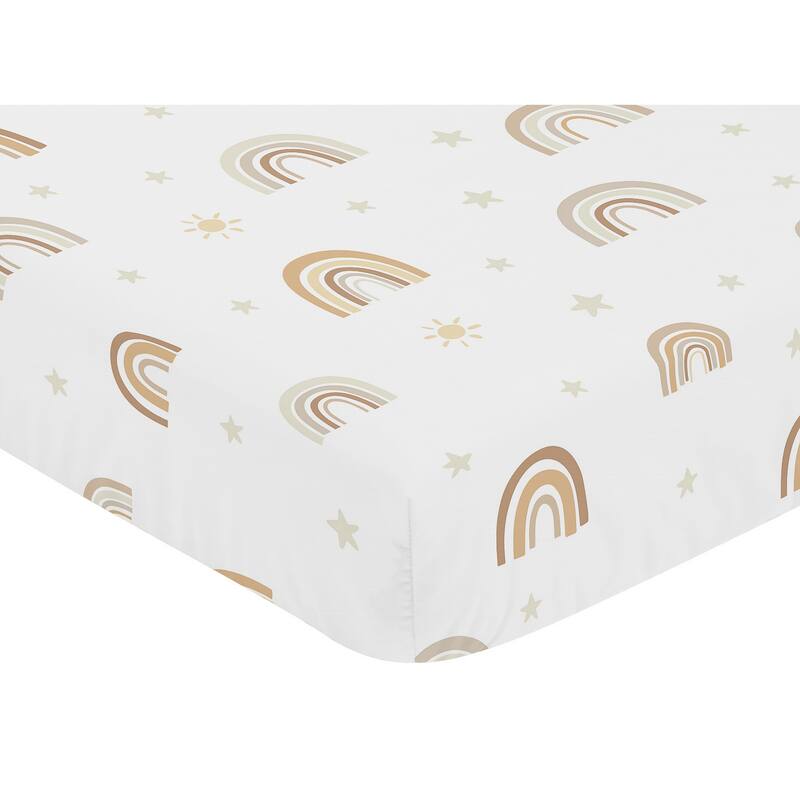 Neutral Boho Rainbow Girl Boy Unisex Fitted Crib Sheet Mustard Yellow Pumpkin Orange Bohemian Sunshine Modern Vintage Beige Tan