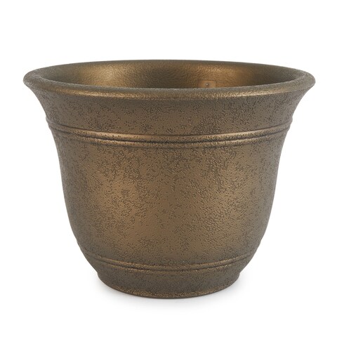 HC Companies Sierra 10 Inch Round Resin Flower Garden Planter Pot, Celtic Bronze - 0.6