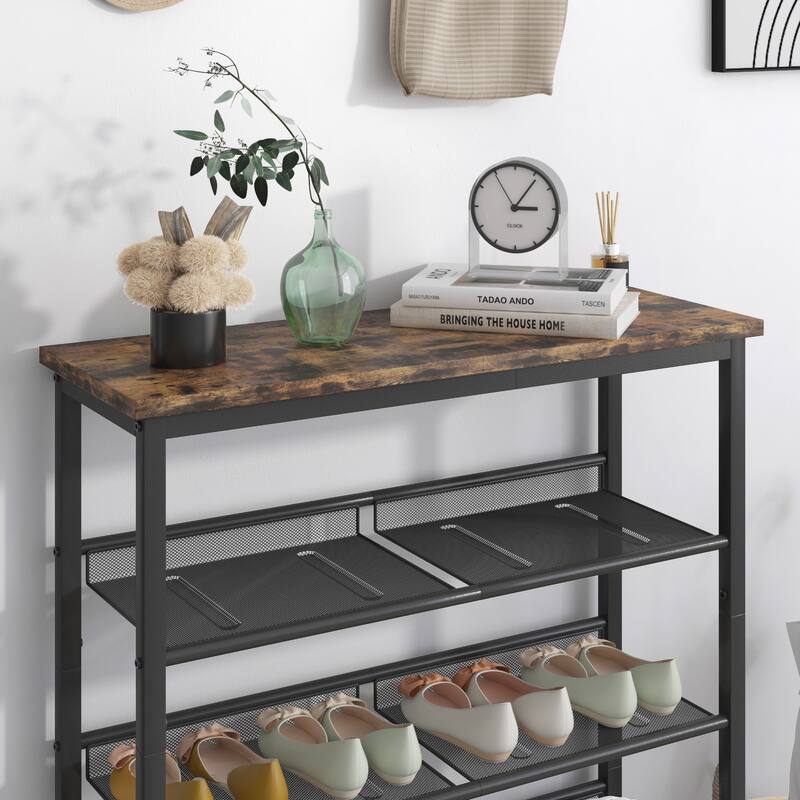 Adjustable 5-layer Shoe Rack with 4 Mesh Shelves