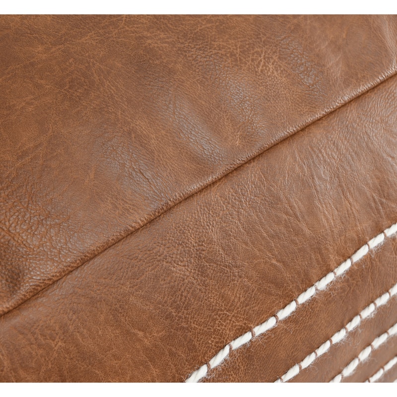 Villa by Classic Home 24" Vegan Leather Brown Pouf
