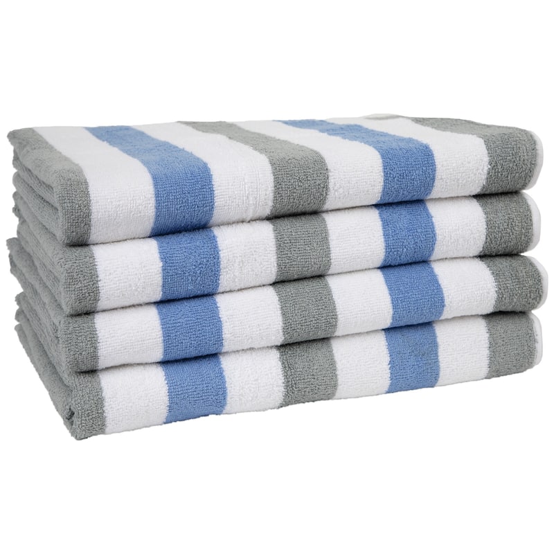 Arkwright Cabo Cabana 4-Piece Oversized Striped Beach Towel Set - 30x70 - Grey/Navy