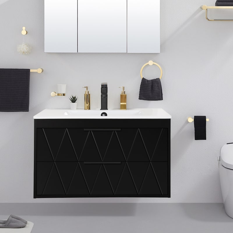 Wall Mount Vanity with Ceramic Sink SMC Sink Soft-Close - 30" - Black