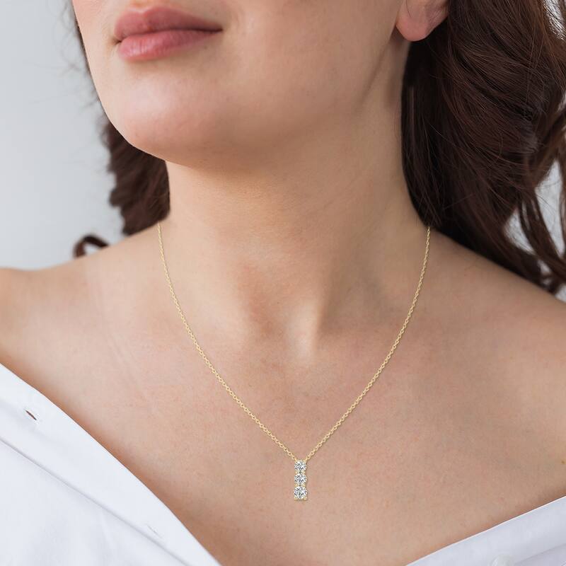 Marquee 1 CTW Lab Grown Diamond Three Stone Pendant in 14K Yellow Gold
