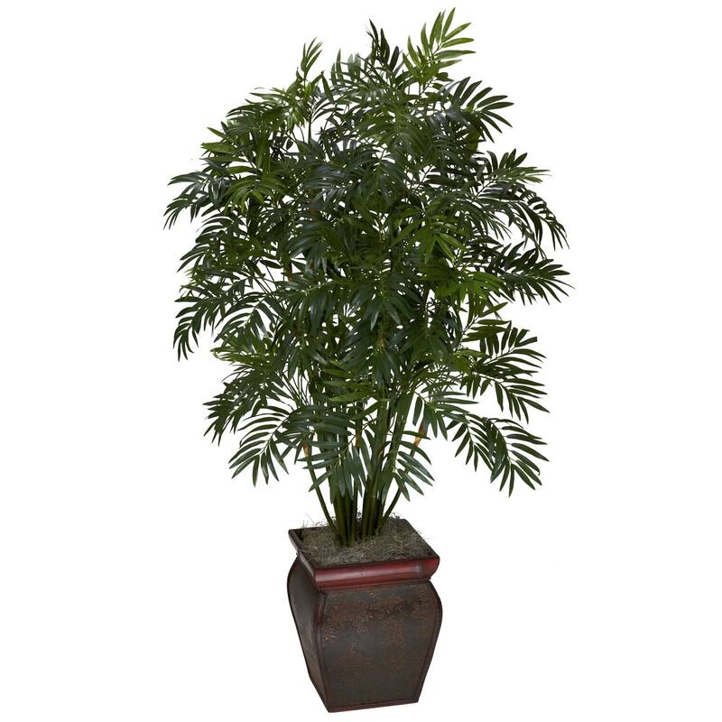 Mini Bamboo Palm Plant 45" Tall, Silk Palm Tree with Vase, Home Office Decor, Indoor Plant DÃ©cor - 3.75ft.