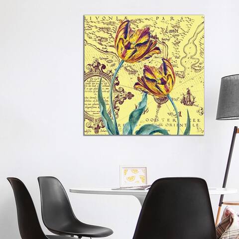 iCanvas "Parrot Tulips Vintage Shabby Chic Yellow" by Seven Sirens Studios Canvas Print