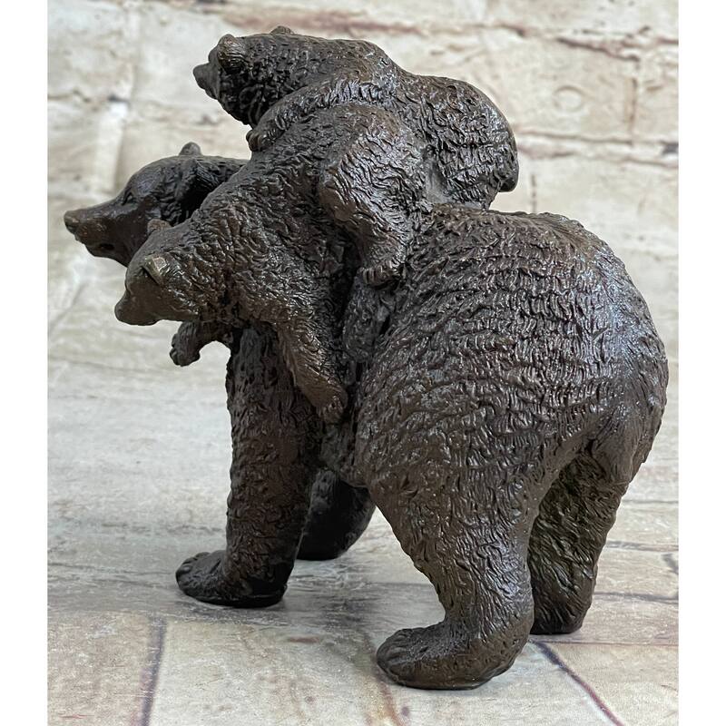 Young Cubs On Back Mother Bear 100 Percent Solid Bronze Statue Sculpture Figurine