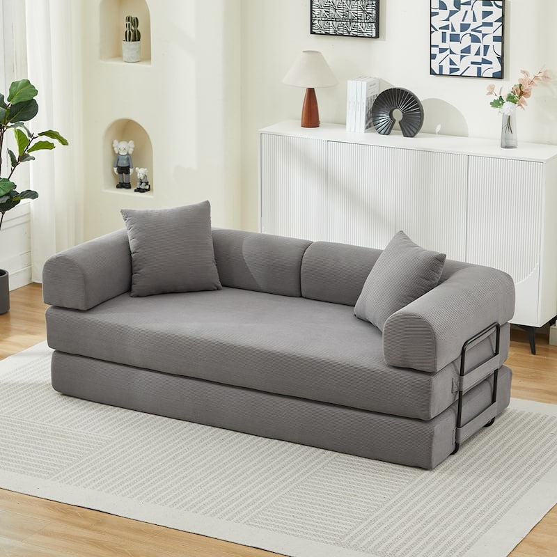 Folding Upholstered Sofa Bed, 78.5" Convertible Sleeper Sofa Bed with 2 Pillows, Fold Out Loveseat Couch, Futon Couch