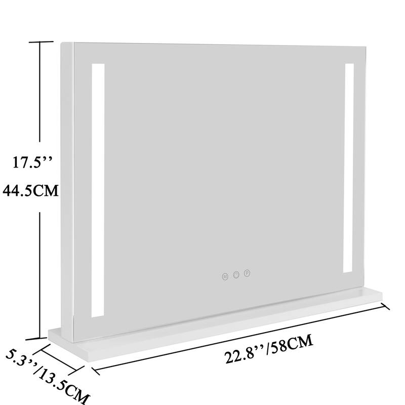 Hollywood Vanity Mirror with Builtin Light Strips, White 58 x 46 cm