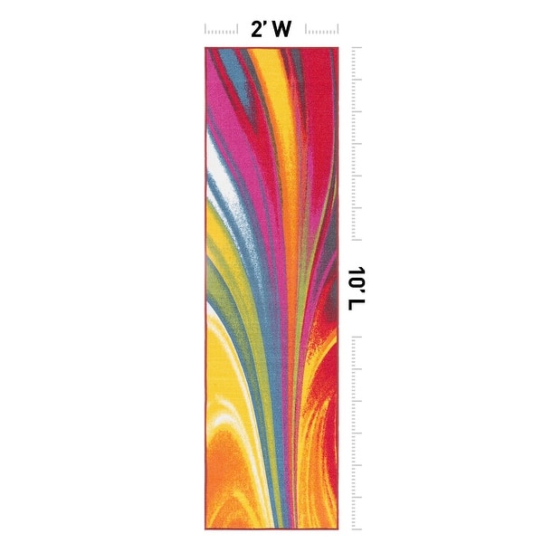 dimension image slide 3 of 5, World Rug Gallery Modern Contemporary Waves Multicolored Non-slip Non-skid Area Rug