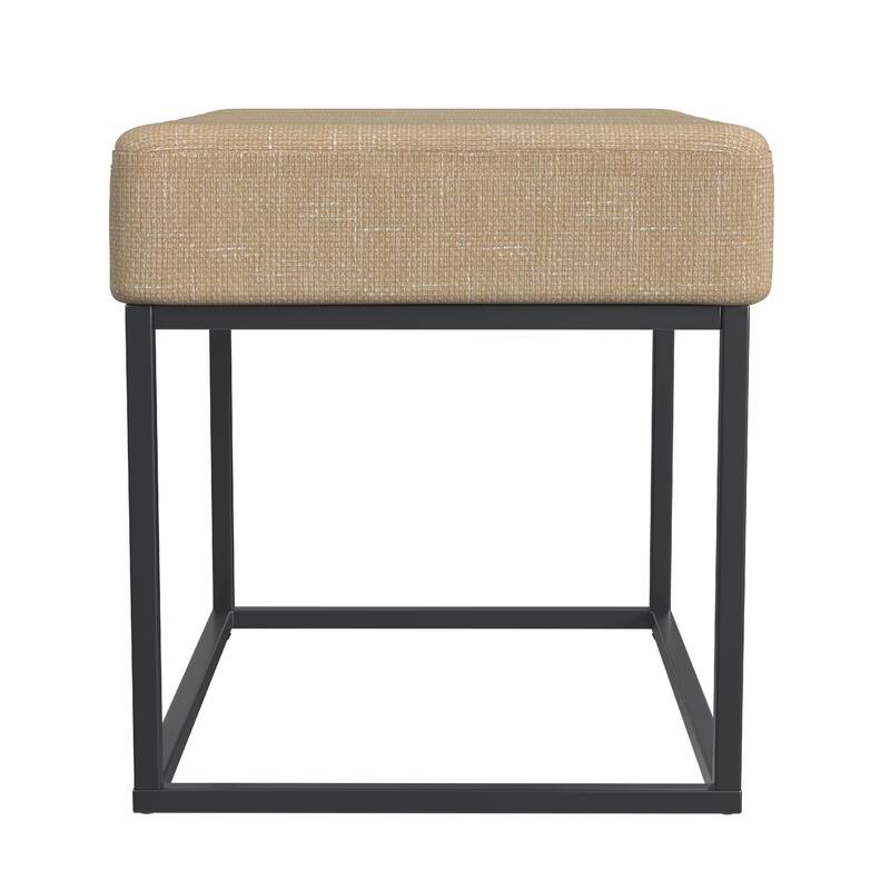 Kai Ottoman Footstool, Light Brown Woven Fabric, Black Metal, 22 Inch