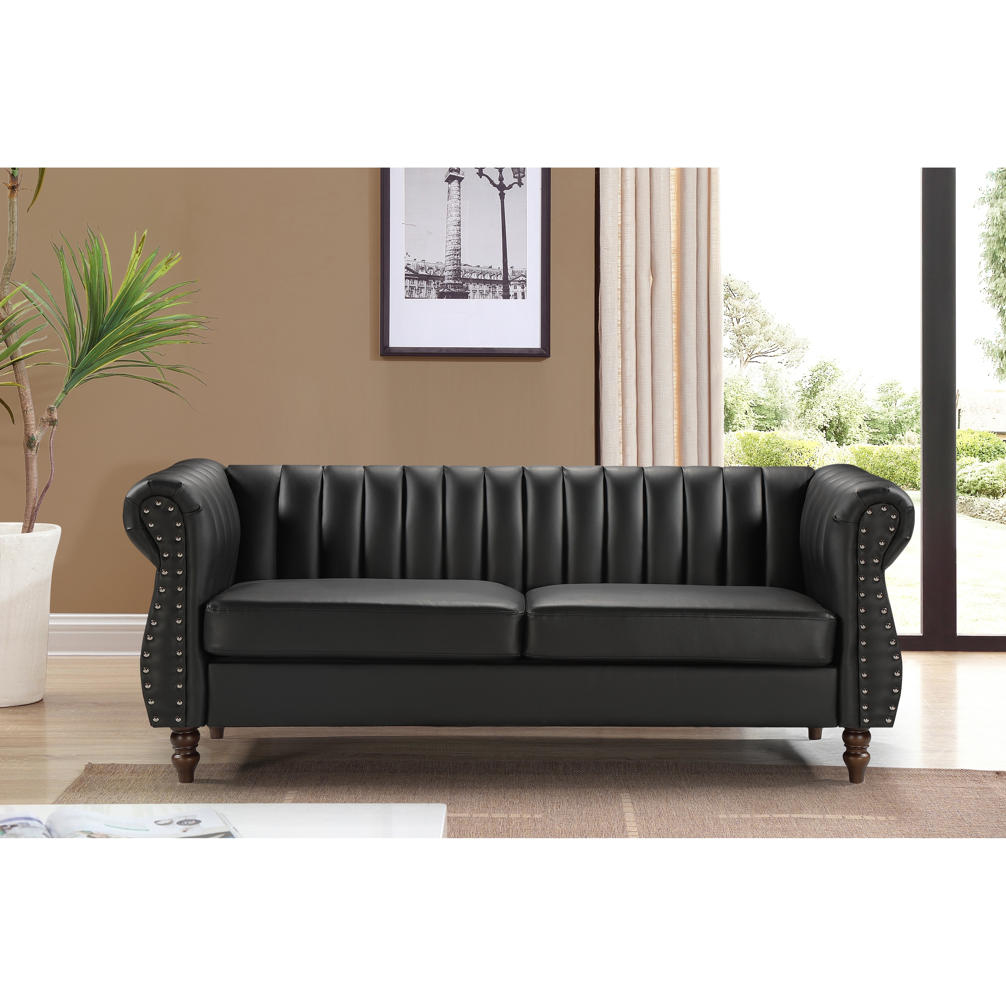 Capri Faux Leather Chesterfield Rolled Arm Sofa - Overstock - 35707182