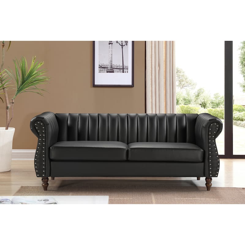 Capri Faux Leather Chesterfield Rolled Arm Sofa