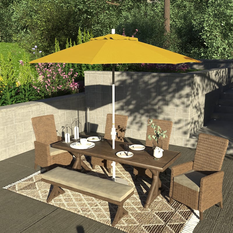 California Umbrella 9' Rd Patio Umbrella White Aluminum Frame Fiberglass Ribs Crank Lift Collar Tilt, Olefin Royal Blue Fabric - Lemon