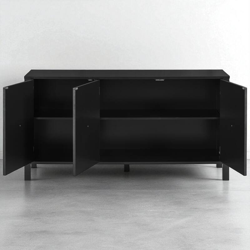 Artistic 3-Door Sideboard with Curved Swirl Patterned Doors, Storage Cabinet with Central Support Leg - 56.10" W
