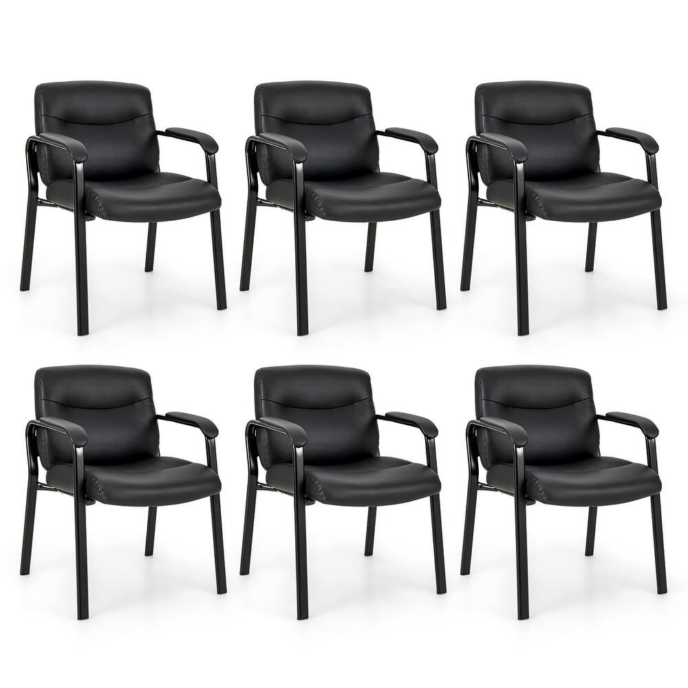 Gymax Set of 6 Waiting Room Chair No Wheels w/ Padded Armrests Guest