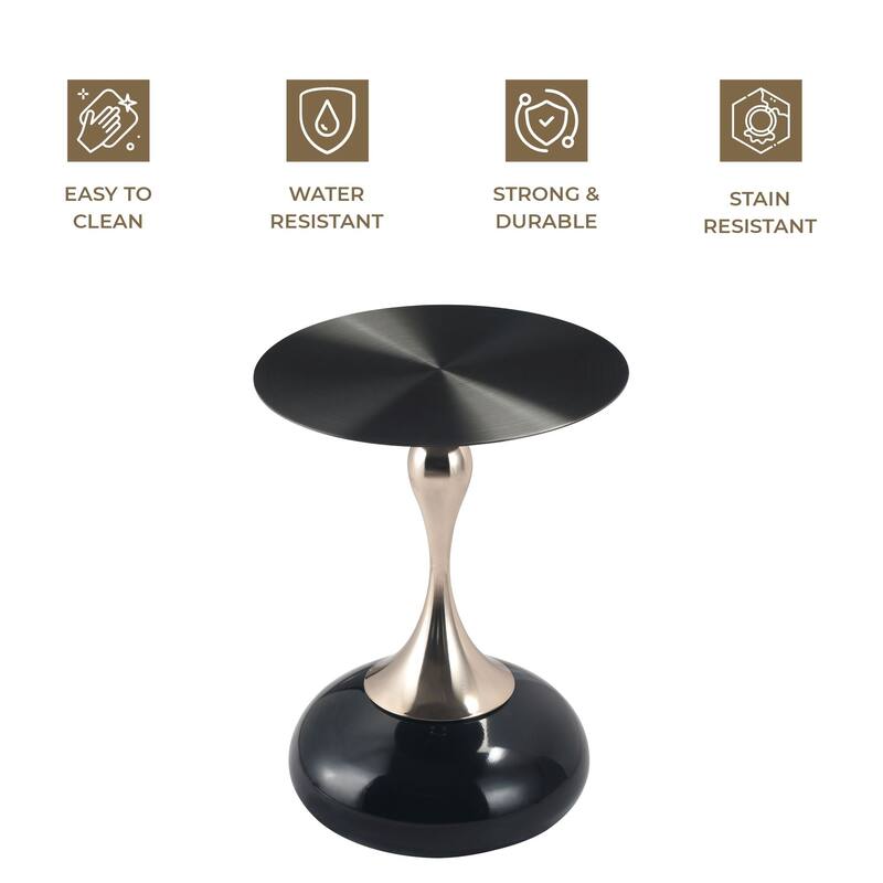 Savoy Round Side Table Stainless-Steel Black Top and Pedestal Base for Home Office Living Room