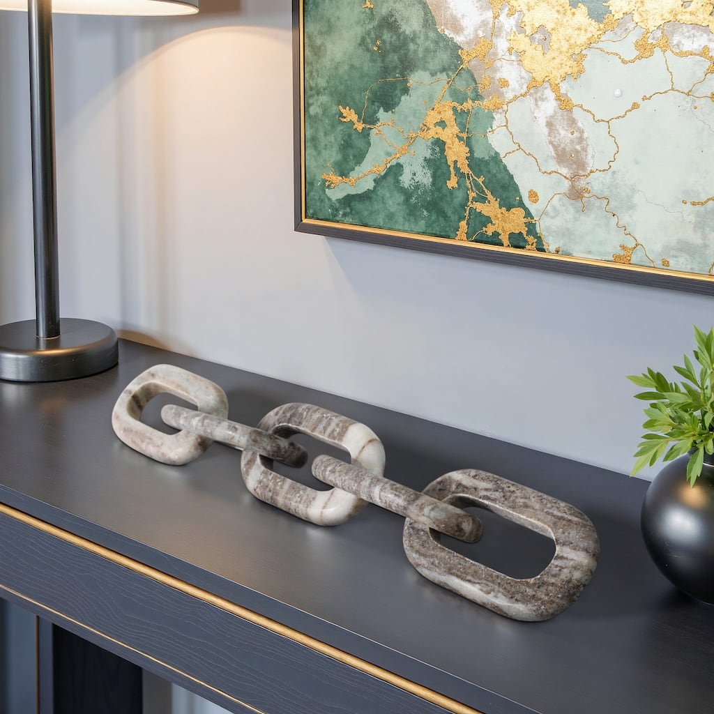 Travertine Wood Modern Decorative Chain Link Sculpture Accent Decor