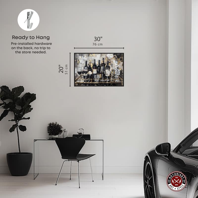 Notoriart Now Serving Champagne Framed Bar Cart Art For Men