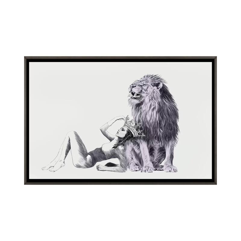 iCanvas "The Queen Leo " by Jenny Rome Framed - Charcoal - 32x48